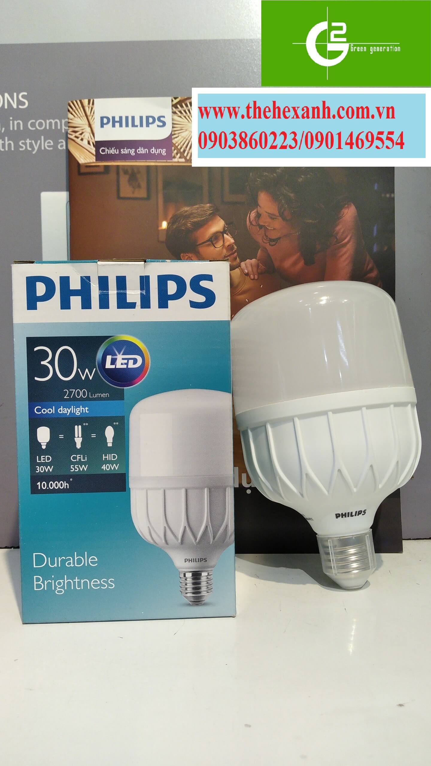 Bóng đèn trụ Philips TForce Core HB 30W E27 (Trắng/Vàng)