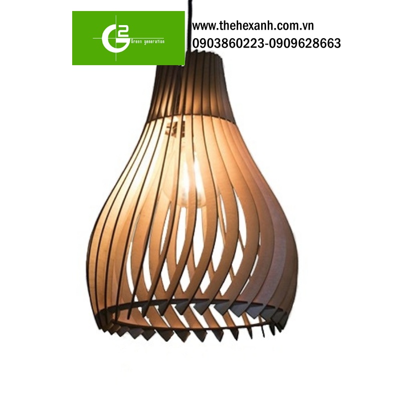 Đèn Gỗ: Mẫu đèn thả gỗ hình trụ đứng thanh xoắn DG027
