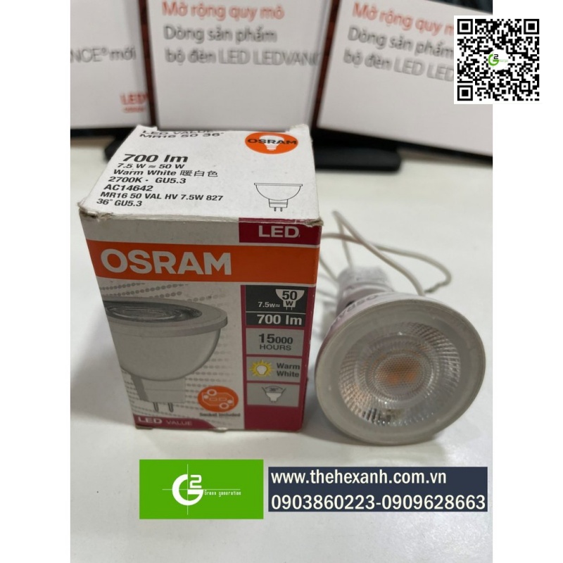 BÓNG MR16 CRI80 LVMR1636 7.5W/827100-240VGU5.310X1S2OSRAM