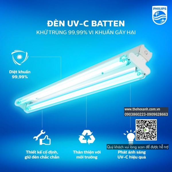 Bộ máng đèn khử trùng TMS160C 2x36W TUV SLV/6R 1m2 Philips UV-C